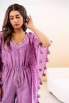 Buy_Surily G_Purple Chanderi Embroidered Bandhani V Neck Pattern Kaftan Jumpsuit  _Online_at_Aza_Fashions