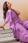 Shop_Surily G_Purple Chanderi Embroidered Bandhani V Neck Pattern Kaftan Jumpsuit  _Online_at_Aza_Fashions