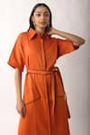 Buy_Veera Wear_Orange Cotton Solid Collared Neck Pocket Dress  _Online_at_Aza_Fashions