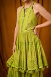Buy_Surily G_Green Cotton Cutwork, Floral Halter Tunic _Online_at_Aza_Fashions