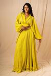 Shop_Surily G_Yellow Cotton Cutwork, Mirror V Neck Crop Top _at_Aza_Fashions
