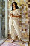 Surily G_Ivory Cotton Cutwork V Neck Tie-up Crop Top _Online_at_Aza_Fashions