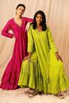 Surily G_Green Cotton Cutwork, Floral Tiered Sharara _Online_at_Aza_Fashions
