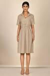 Buy_Aryavir Malhotra_Beige Cotton Poplin Printed Stripes Collared Neck Dress _Online_at_Aza_Fashions