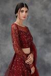 Shop_Pooja Peshoria_Maroon Silk, Net Embellished Bridal Lehenga Set _Online_at_Aza_Fashions