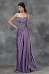 Buy_Pooja Peshoria_Purple Satin Embellished Saree Gown _at_Aza_Fashions