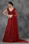 Buy_Pooja Peshoria_Red Silk Taffeta Embellished Bridal Lehenga Set _at_Aza_Fashions