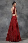 Shop_Pooja Peshoria_Red Silk Taffeta Embellished Bridal Lehenga Set _at_Aza_Fashions