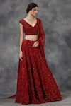 Pooja Peshoria_Red Silk Taffeta Embellished Bridal Lehenga Set _Online_at_Aza_Fashions