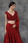 Buy_Pooja Peshoria_Red Silk Taffeta Embellished Bridal Lehenga Set _Online_at_Aza_Fashions