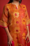 Shop Priti Prashant Orange Sheer Silk And Organza Floral Print & Sequin Notched Poppy Kurta Pant Set Online at Aza Fashions Shop_Priti Prashant_Orange Sheer Silk And Organza Floral Print & Sequin Notched Poppy Kurta Pant Set _Online_at_Aza_Fashions