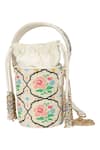 The Leather Garden_White Embroidery Poppy Beaded Bucket Bag With Sling_Online_at_Aza_Fashions