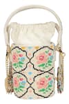 Buy_The Leather Garden_White Embroidery Poppy Beaded Bucket Bag With Sling_Online_at_Aza_Fashions