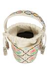 Shop_The Leather Garden_White Embroidery Poppy Beaded Bucket Bag With Sling_Online_at_Aza_Fashions