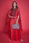 Buy_Jade by Monica and Karishma_Red Organza Round Cape And Pant Set  _at_Aza_Fashions