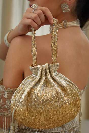 Shop_Lovetobag_Gold Beads, Rhinestones Eclat Embellished Potli _at_Aza_Fashions