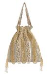 Buy_Lovetobag_Gold Embellished Ruche Potli Bag _at_Aza_Fashions
