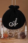 Buy_Lovetobag_Black Embellished Monogram Pearl Potli _at_Aza_Fashions
