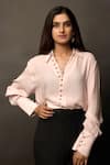 Buy_Jasmine Bains_Pink Cupro Georgette Straight Collar Cuff Sleeves Shirt _at_Aza_Fashions