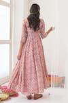 Shop_Negra Elegante_Pink Organza, Cotton Silk Digital Print, Mirror Work Square Peony Anarkali Set _at_Aza_Fashions