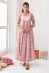Buy_Negra Elegante_Pink Organza, Cotton Silk Digital Print, Mirror Work Square Peony Anarkali Set _Online_at_Aza_Fashions