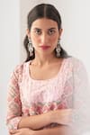Negra Elegante_Pink Organza, Cotton Silk Digital Print, Mirror Work Square Peony Anarkali Set _at_Aza_Fashions