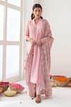 Buy_Negra Elegante_Pink Cotton Silk Hand Embroidered Mirror Work Peony Printed Kurta Set  _at_Aza_Fashions