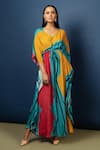 Buy_Nautanky_Multi Color Natural Crepe Embroidery V Neck Printed Kaftan _at_Aza_Fashions