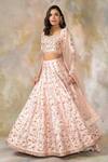 Buy_Pooja Peshoria_Peach Raw Silk Square Neck Embroidered Bridal Lehenga Set _at_Aza_Fashions