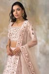 Shop_Pooja Peshoria_Peach Raw Silk Square Neck Embroidered Bridal Lehenga Set _Online_at_Aza_Fashions