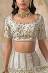 Pooja Peshoria_Green Silk Boat Embroidered Bridal Lehenga Set _at_Aza_Fashions