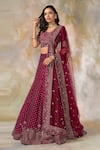 Buy_Pooja Peshoria_Purple Raw Silk, Net Boat Embroidered Bridal Lehenga Set _at_Aza_Fashions
