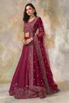 Buy_Pooja Peshoria_Purple Raw Silk, Net Boat Embroidered Bridal Lehenga Set _Online_at_Aza_Fashions