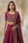 Shop_Pooja Peshoria_Purple Raw Silk, Net Boat Embroidered Bridal Lehenga Set _Online_at_Aza_Fashions