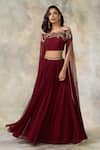 Buy_Pooja Peshoria_Maroon Georgette Bardot Lehenga With Off Shoulder Crop Top _at_Aza_Fashions