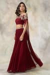 Pooja Peshoria_Maroon Georgette Bardot Lehenga With Off Shoulder Crop Top _Online_at_Aza_Fashions