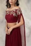 Shop_Pooja Peshoria_Maroon Georgette Bardot Lehenga With Off Shoulder Crop Top _Online_at_Aza_Fashions