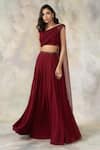 Buy_Pooja Peshoria_Maroon Net, Georgette Asymmetric Embellished Lehenga Set _Online_at_Aza_Fashions