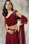 Pooja Peshoria_Maroon Net, Georgette Asymmetric Embellished Lehenga Set _at_Aza_Fashions