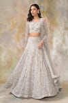 Buy_Pooja Peshoria_Grey Silk Organza Boat Bridal Lehenga Set _at_Aza_Fashions