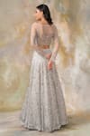 Shop_Pooja Peshoria_Grey Silk Organza Boat Bridal Lehenga Set _at_Aza_Fashions