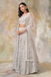 Pooja Peshoria_Grey Silk Organza Boat Bridal Lehenga Set _Online_at_Aza_Fashions