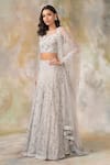 Buy_Pooja Peshoria_Grey Silk Organza Boat Bridal Lehenga Set _Online_at_Aza_Fashions