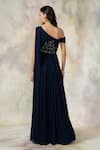 Shop_Pooja Peshoria_Blue Georgette Asymmetric Embellished One Shoulder Draped Gown_at_Aza_Fashions