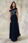 Buy_Pooja Peshoria_Blue Georgette Asymmetric Embellished One Shoulder Draped Gown_Online_at_Aza_Fashions