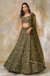 Buy_Pooja Peshoria_Green Raw Silk Sweetheart Neck Embellished Bridal Lehenga Set _at_Aza_Fashions