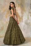 Shop_Pooja Peshoria_Green Raw Silk Sweetheart Neck Embellished Bridal Lehenga Set _at_Aza_Fashions