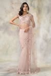 Buy_Pooja Peshoria_Pink Net Sweetheart Neck Embroidered Saree With Off Shoulder Blouse _at_Aza_Fashions