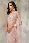 Buy_Pooja Peshoria_Pink Net Sweetheart Neck Embroidered Saree With Off Shoulder Blouse _Online_at_Aza_Fashions