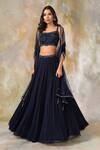 Buy_Pooja Peshoria_Blue Net, Georgette Square Neck Embellished Lehenga Set_at_Aza_Fashions